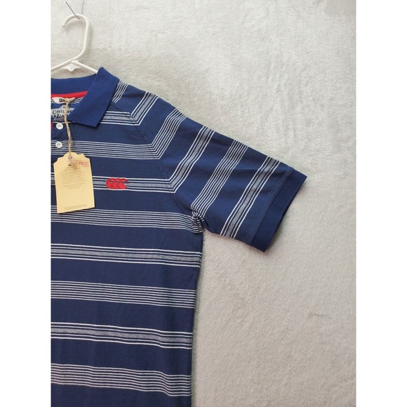 Canterbury of New Zealand Polo Shirt Men Small Navy Striped Cotton Slit Collared - Picture 5 of 9